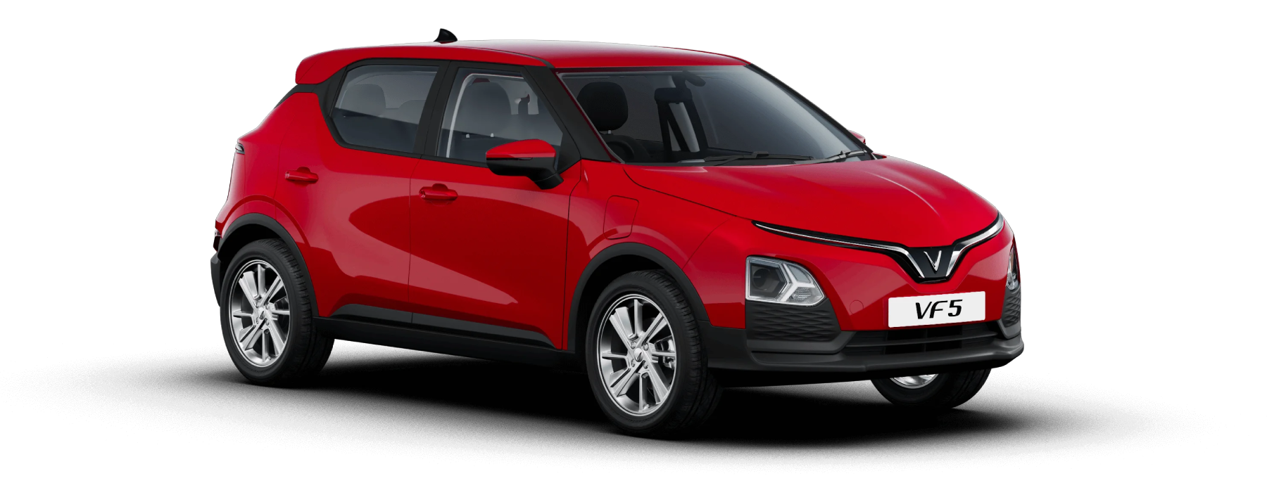 VinFast VF 5 mobil berwarna merah, menonjolkan tampilan sporty dan vibrant.