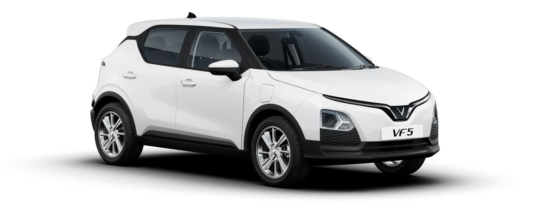 VinFast VF 5 mobil berwarna putih, menonjolkan desain bersih dan elegan.