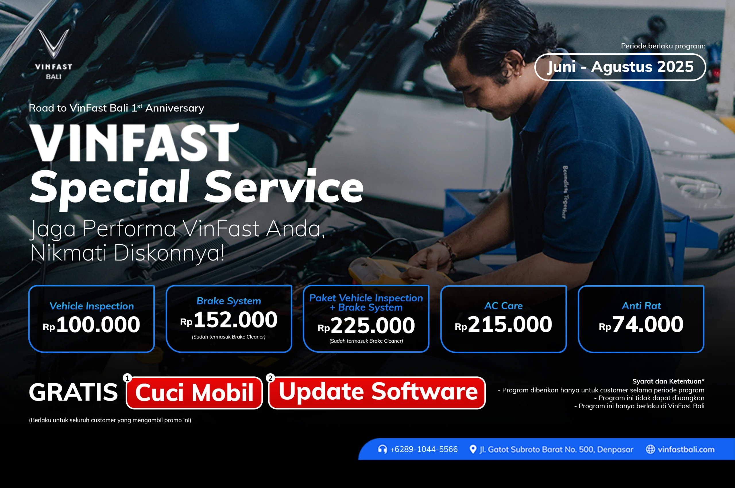 promo VinFast Special Service – Road to 1st Anniversary juni-agustus 2025