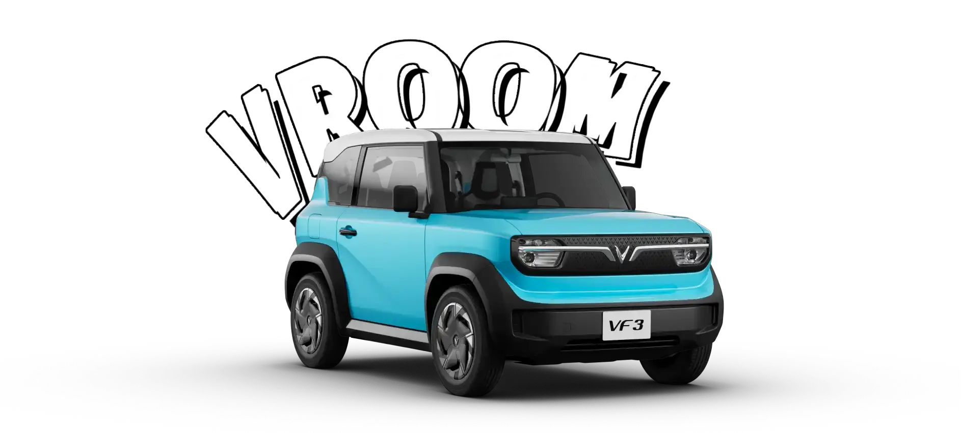 VinFast VF 3 warna Aquatic Azure, SUV listrik dengan balutan warna biru muda yang segar (fresh) dan desain velg futuristik yang cocok untuk jiwa petualang.