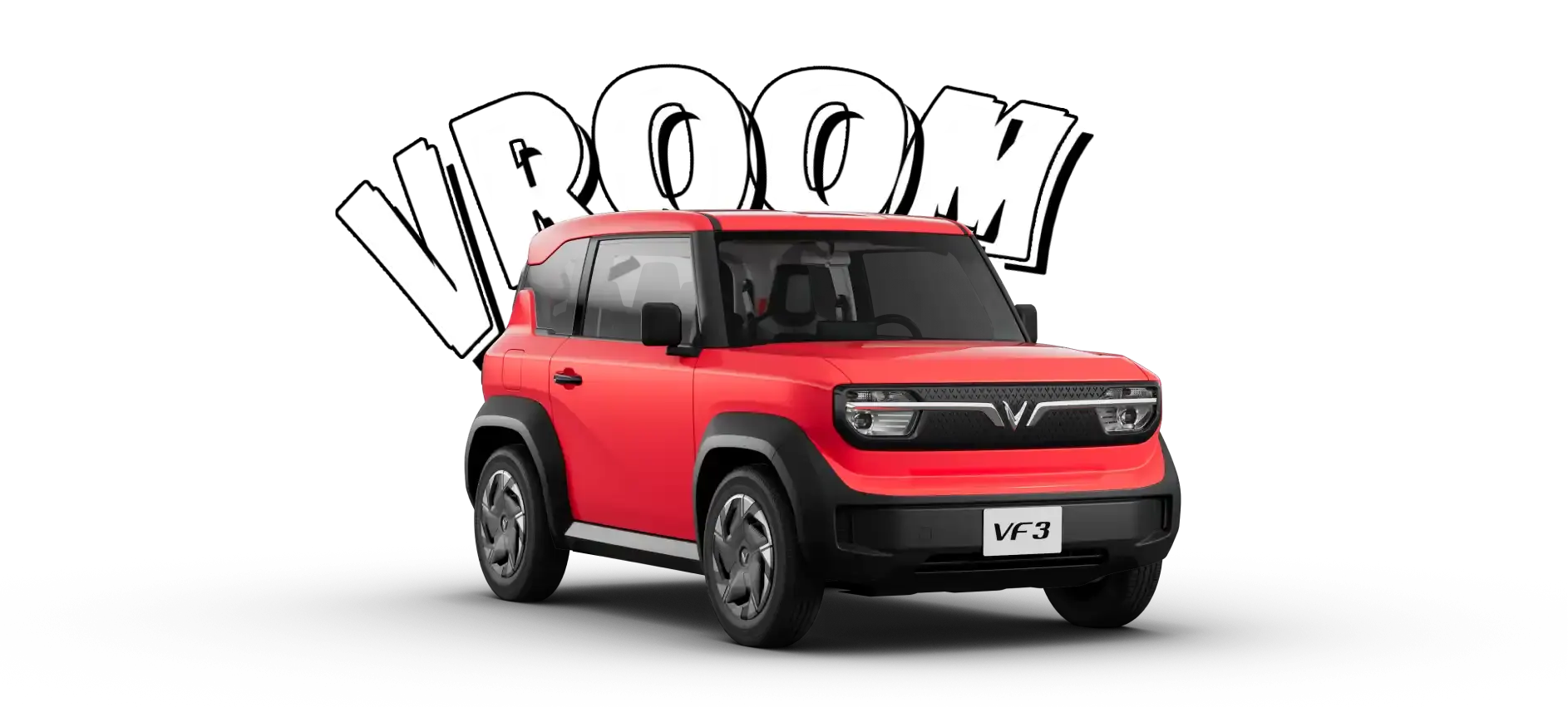 VinFast VF 3 warna Crimson Red, mobil listrik dengan eksterior warna merah menyala yang berani, dilengkapi desain velg yang stylish dan gagah.