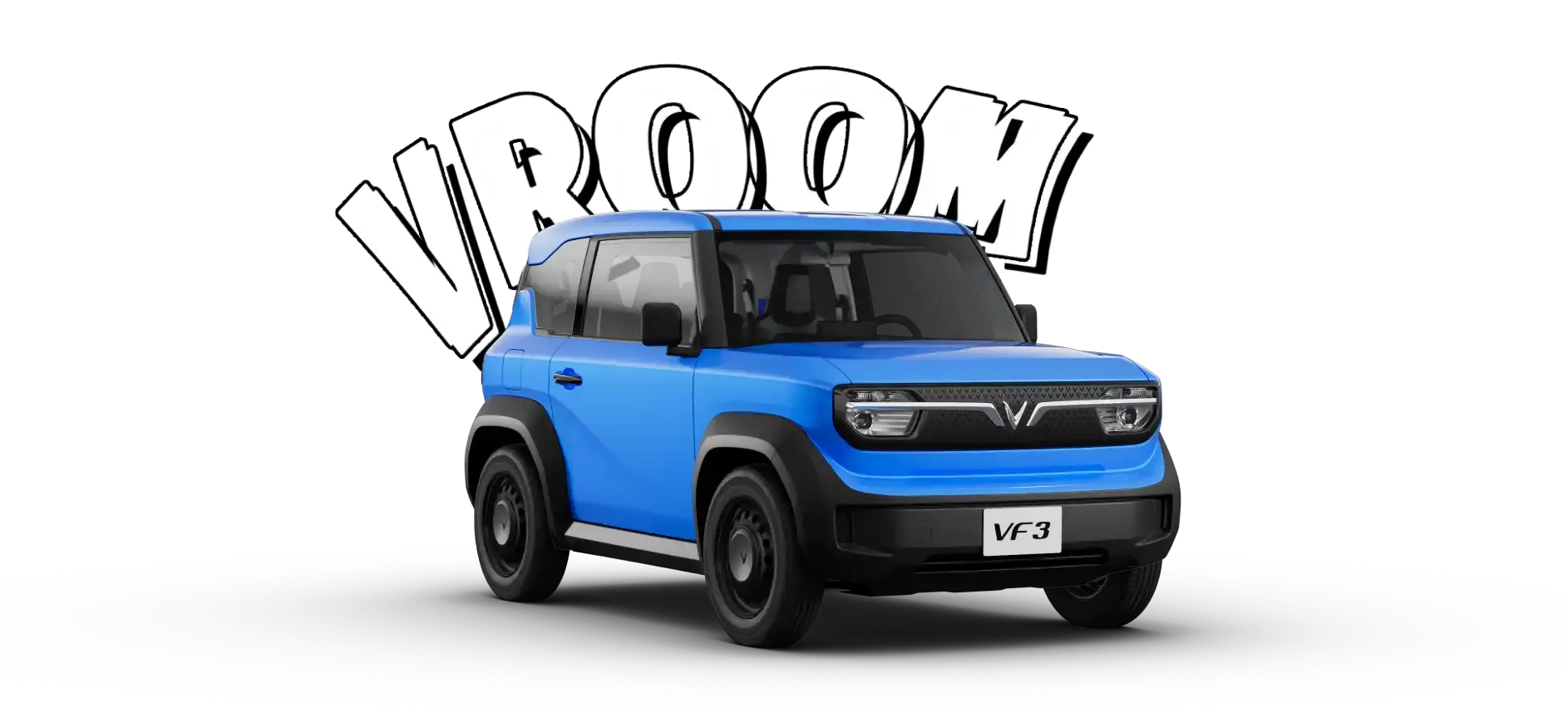 VinFast VF 3 warna Electric Blue, SUV listrik mungil dengan warna biru cerah yang memancarkan kesan sporty dan energik, hemat energi serta ramah lingkungan.