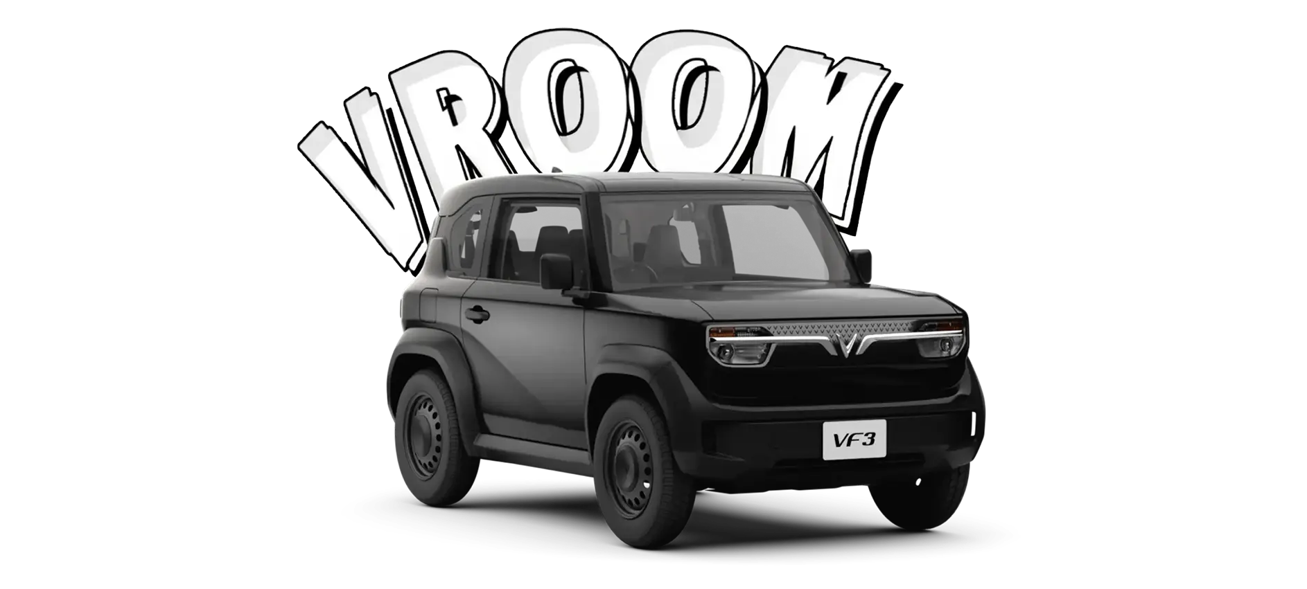 VinFast VF 3 warna Jet Black, mini SUV listrik dengan balutan warna hitam pekat menyeluruh yang memberikan kesan gagah, maskulin, dan berani di jalan raya.