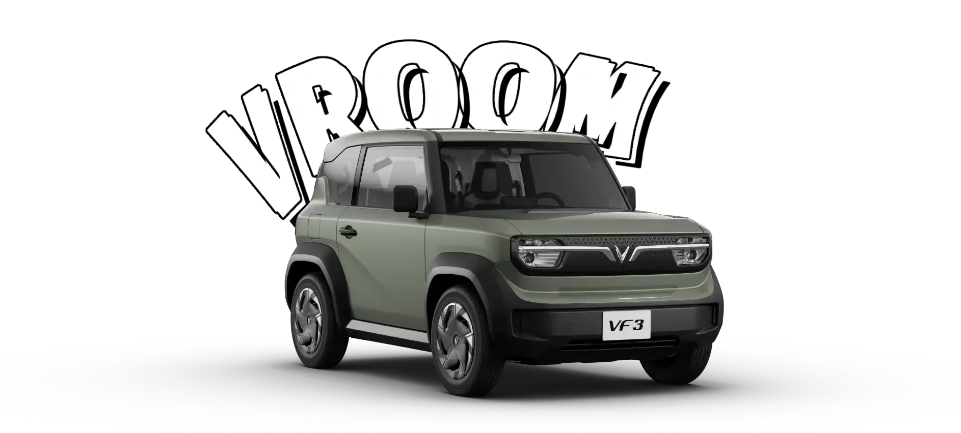 VinFast VF 3 warna Urban Mint, mobil listrik dengan warna hijau pastel yang kalem dan natural, serta velg stylish yang memperkuat kesan ramah lingkungan.