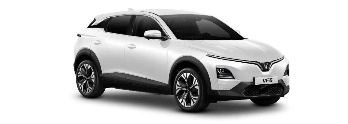 VinFast VF 6 warna putih, SUV listrik canggih dengan desain modern dan teknologi terkini untuk pengalaman berkendara yang optimal.
