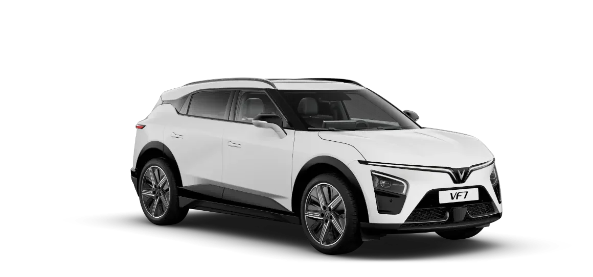 VinFast VF 7 warna Infinity Blanc, mobil listrik dengan desain futuristik dan teknologi canggih yang memberikan pengalaman berkendara premium.