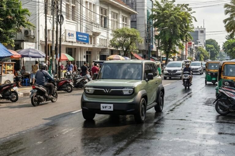 mobil listrik vinfast di kemacetan jalanan perkotaan