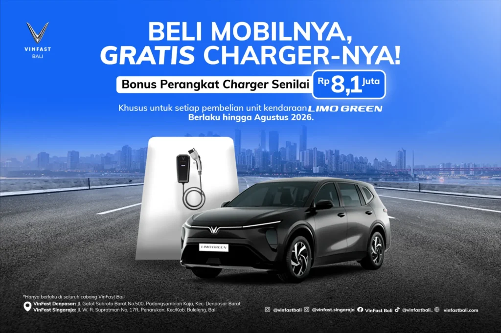 Promo VinFast Limo Green beli mobil gratis home charger senilai Rp8,1 juta di VinFast Bali